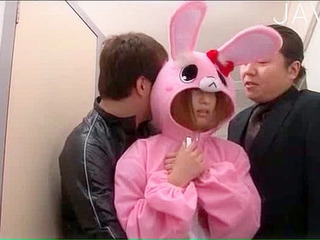 Japanese schoolgirl gets dick sucked in the bathroom stall