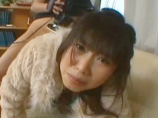 Nippon teen Rin Satomi fucks cute in a fur coat