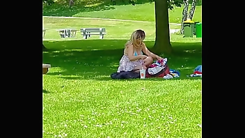 Voyeur Cam. Busty Bombshell Flashing Huge Tits in Public Park